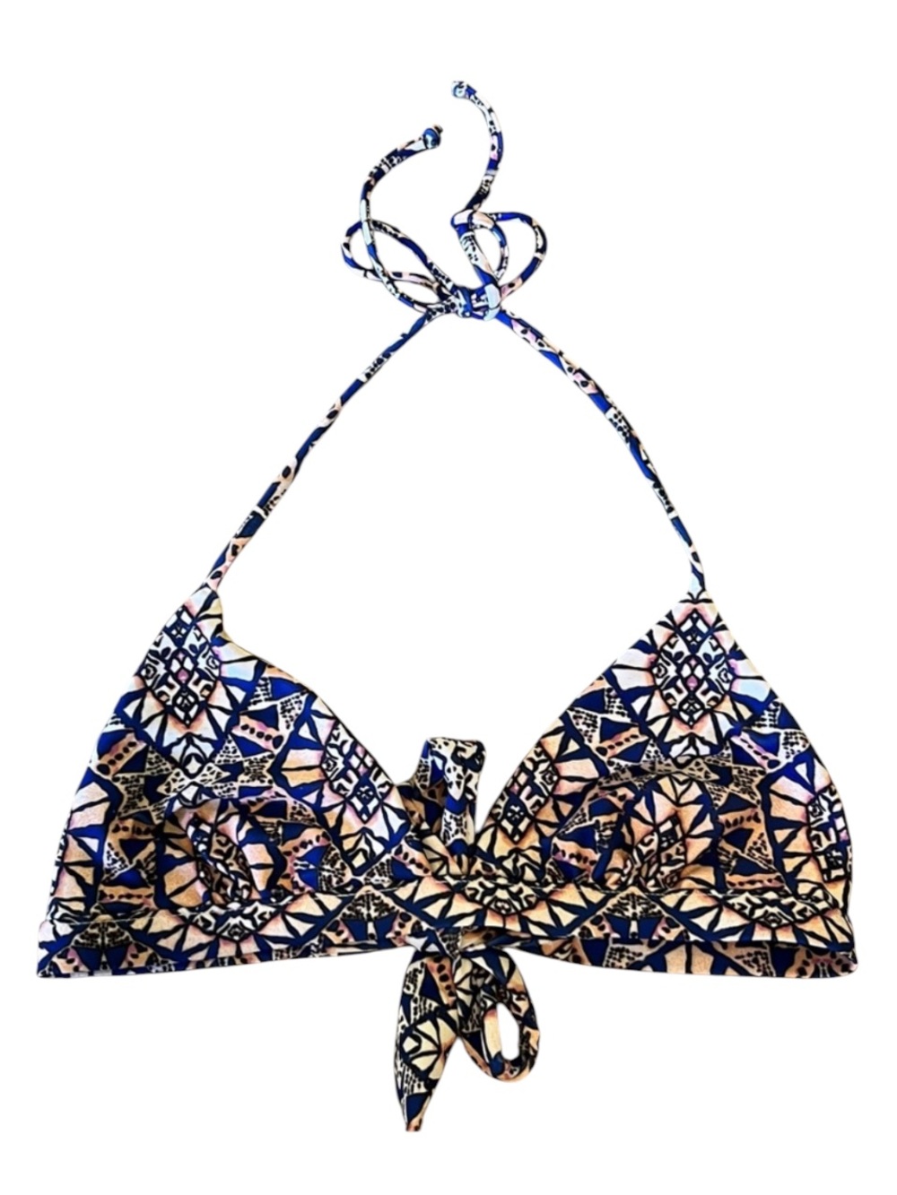 Blue & Pink Boho Print Reversible String Bikini Top